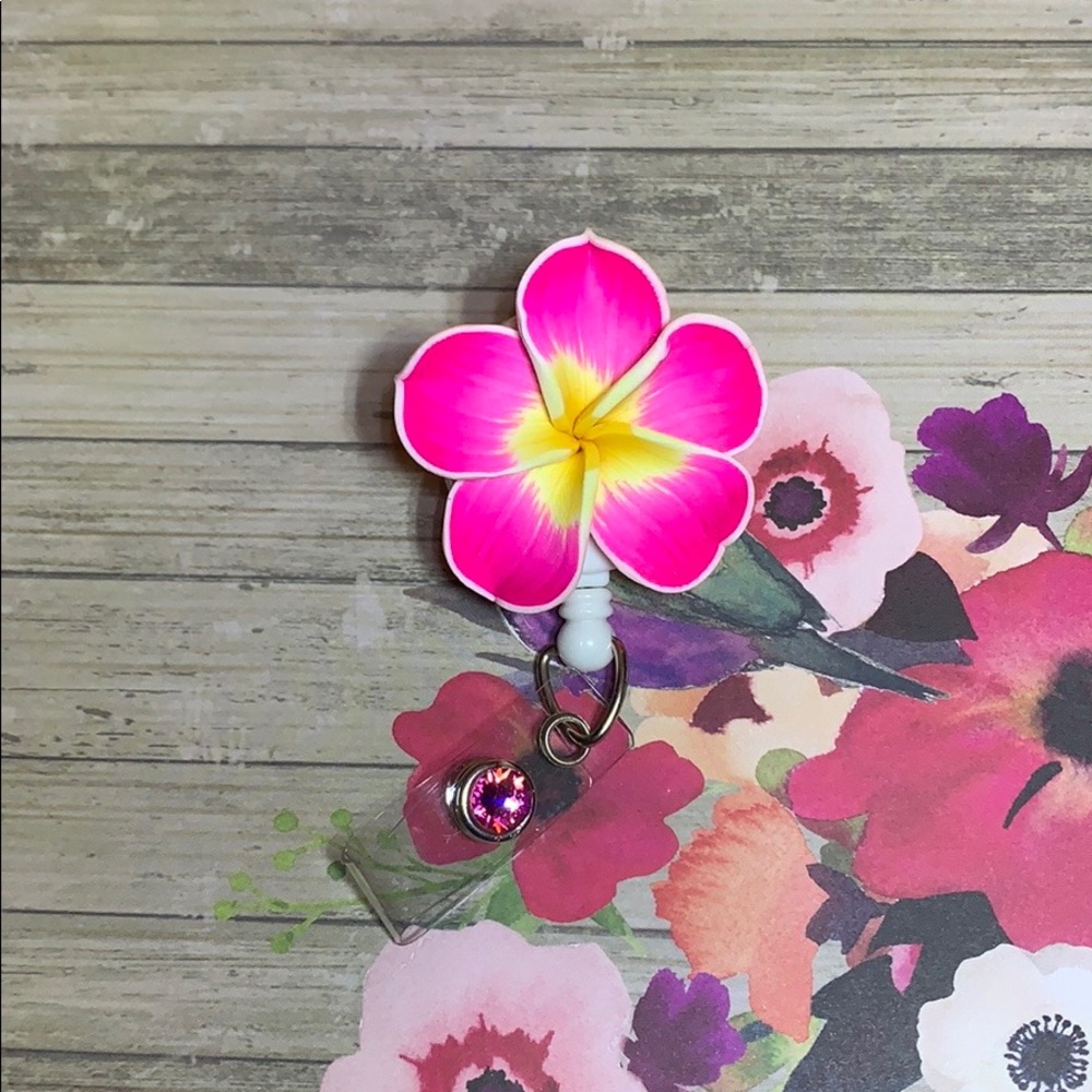 Badge Reel Pink Plumeria